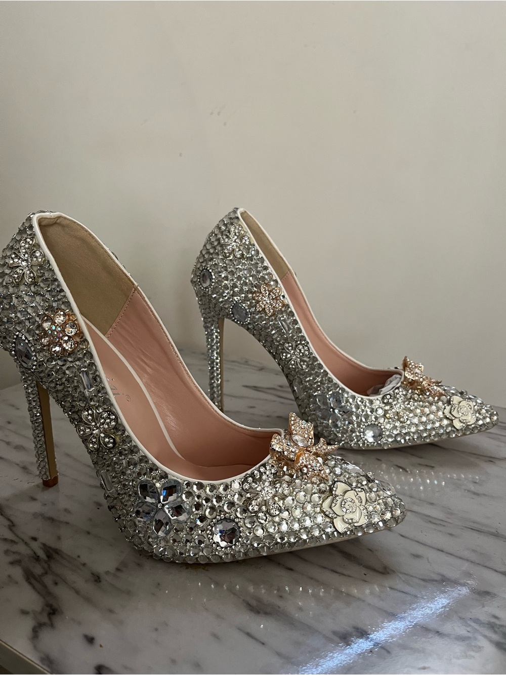 Crystal Embellished Silver High Heel Pumps